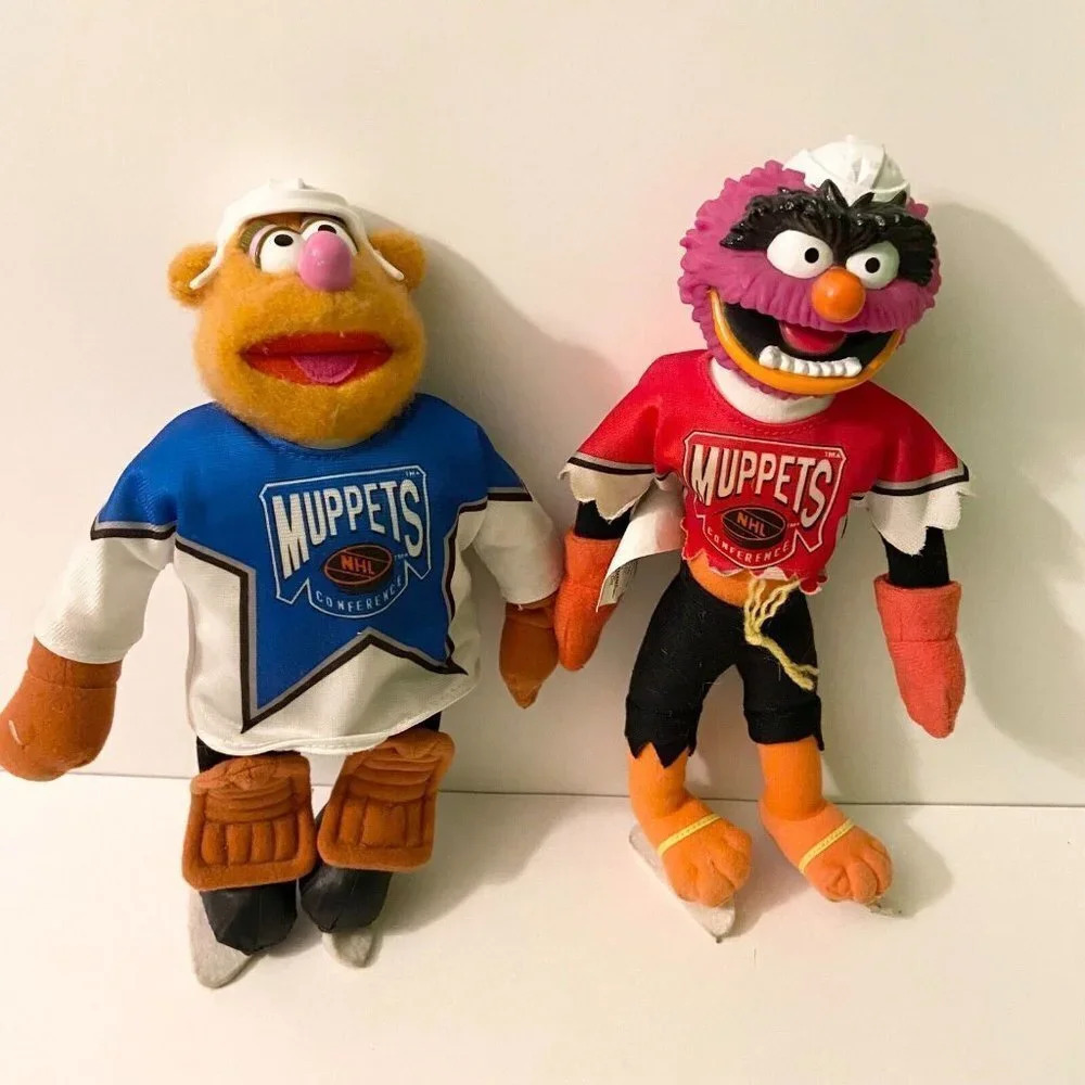 Vintage 1995 Muppets Fozzie and Animal Hockey Players NHL Plush Toys